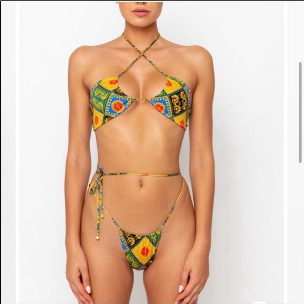 NWT Sommer Swim Xena Baroque Halter Bikini Top and Naomi Tie Side Bottoms